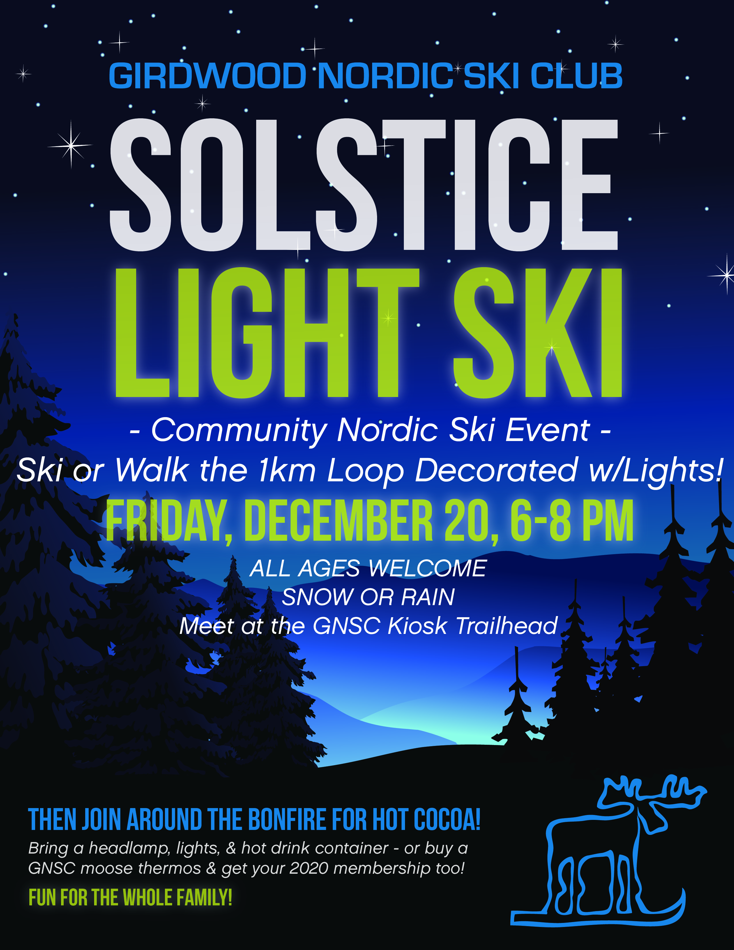 See the Girdwood nordic trail dressed in holiday lights
